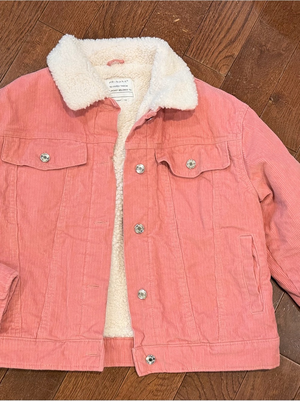 Girl’s Size 10-11 Pink Corduroy Sherpa-Lined Jacket Snap Jean Jacket Closure